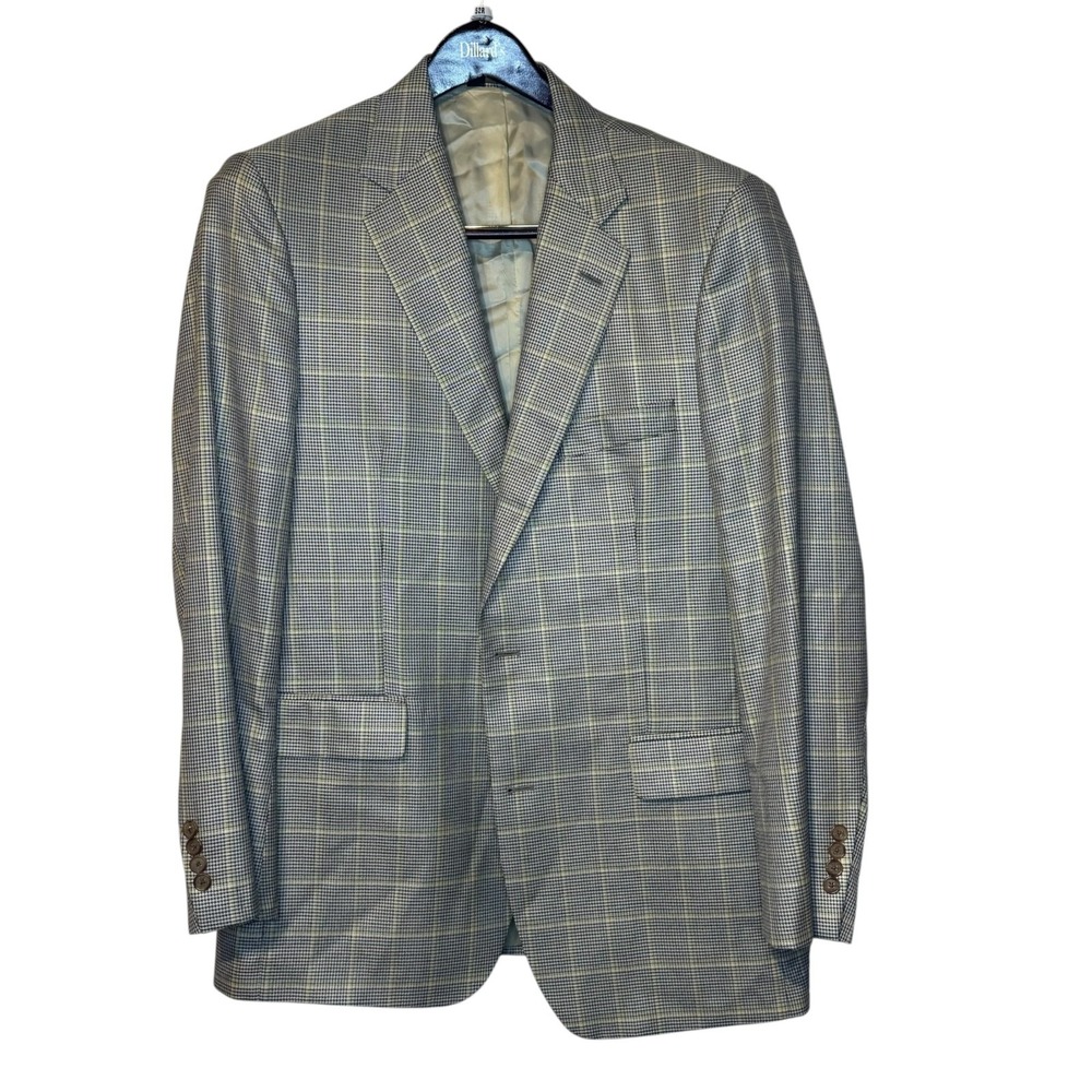 Southwick Mens Sport Coat Jacket Wool Check Single Vent Navy Green USA 42 Long